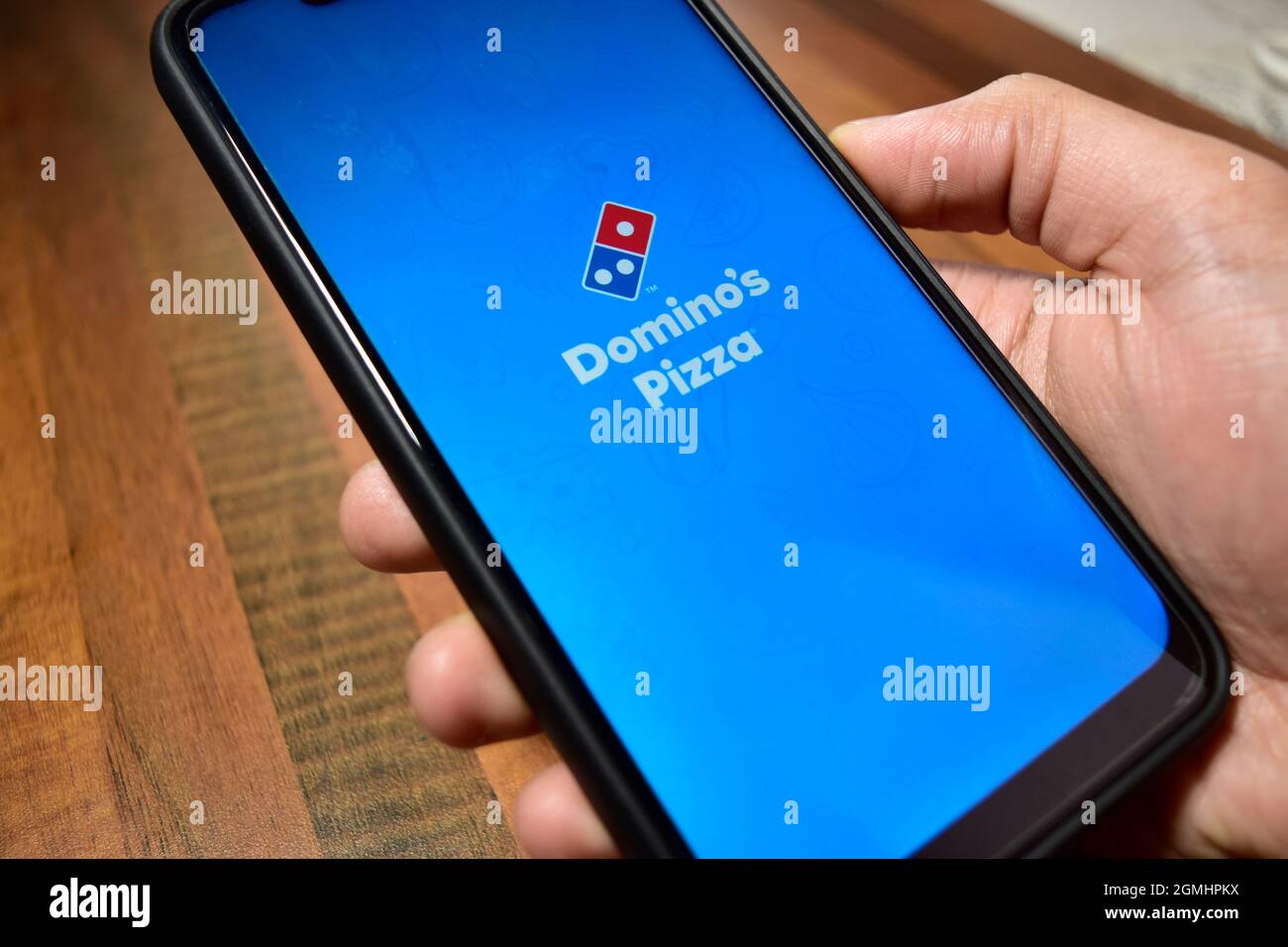 New Delhi, India, 15 January 2020:- Domino's Pizza Logo on Smartphone Stock Photo