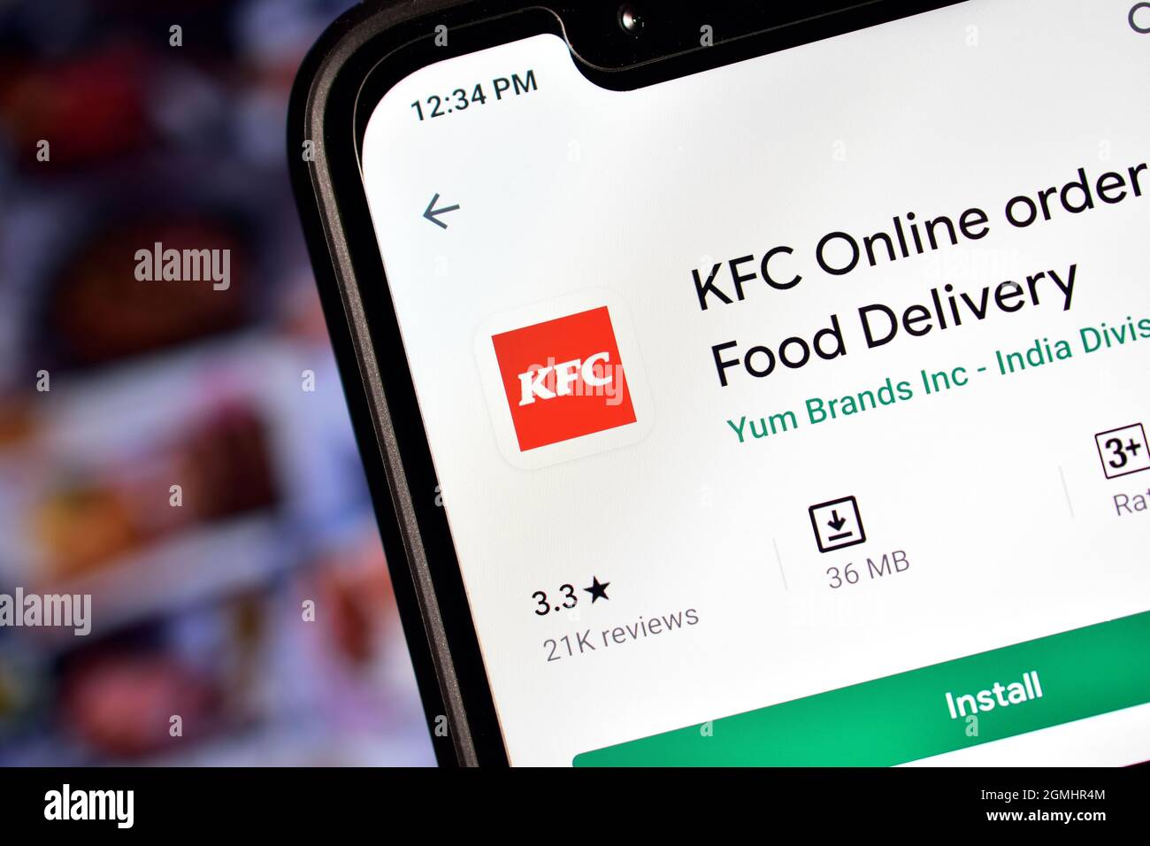 New Delhi, India, 16 January 2020 KFC app on Smartphone, Online