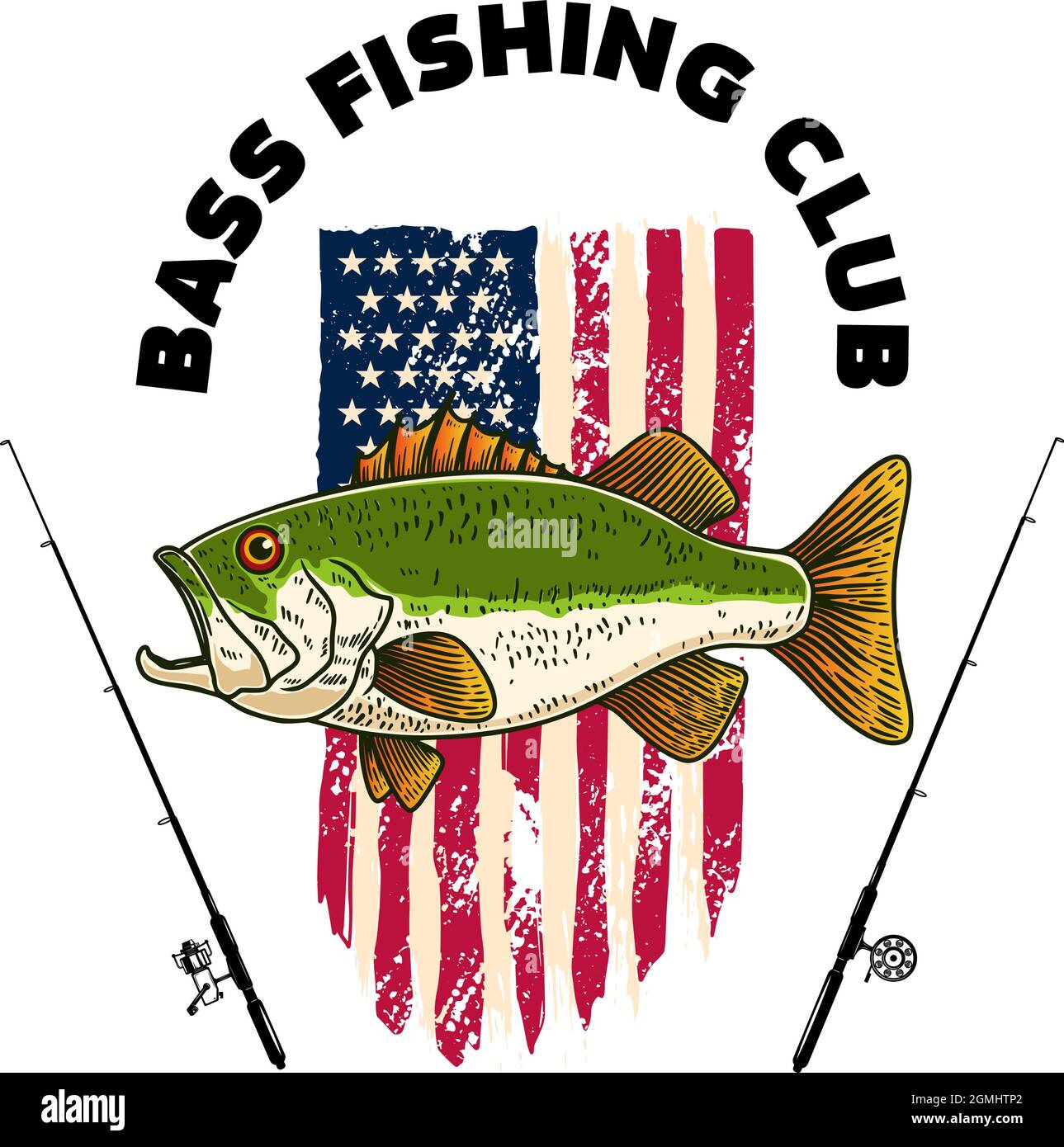 Bass fishing club. Bass fish on american flag background. Design element  for t shirt, poster, card, banner. Vector illustration, Bass fishing club.  Ba Stock Vector Image & Art - Alamy