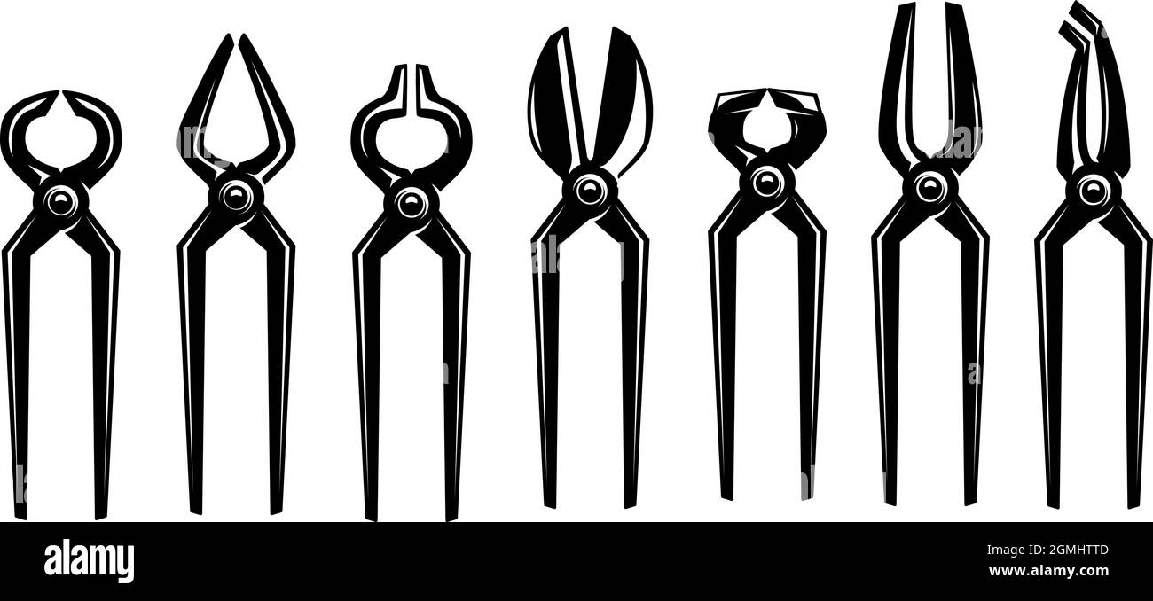 Illustration of blacksmith pliers. Design element for logo, label, sign, emblem, poster. Vector illustration Stock Vector
