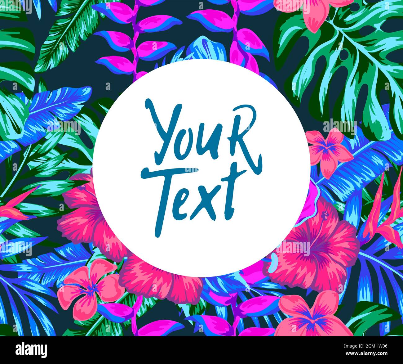 tropic punk seamless pattern, background for flyer or social media post, neon tropics Stock Vector