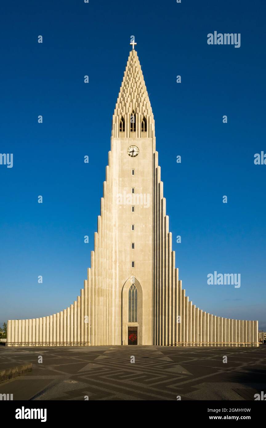 REYKJAVIK, ICELAND - JUNE 6th: The famous and beautiful  Hallgrimskirkja in Icelands capital Reykjavik is the largest church of Iceland Stock Photo