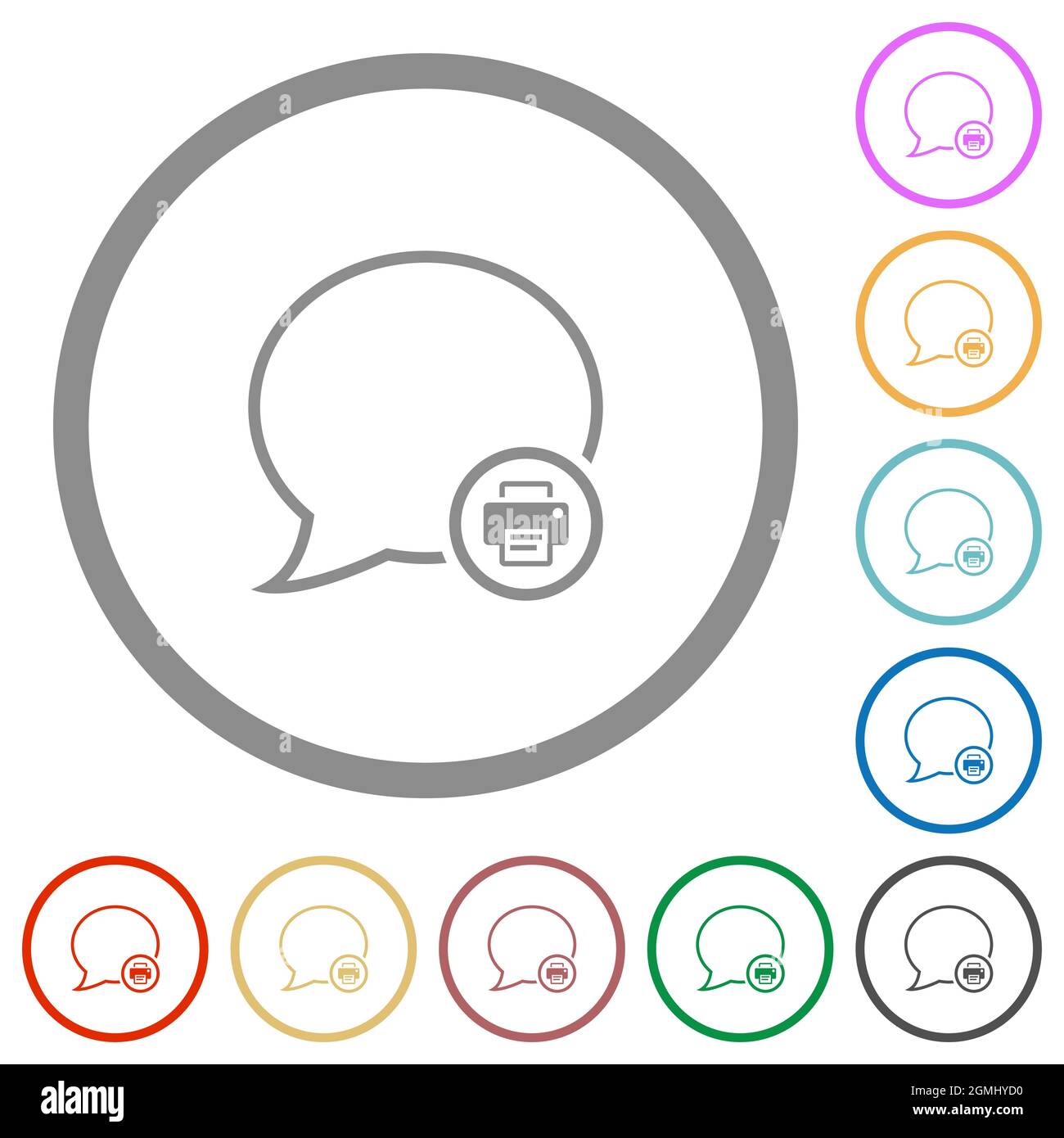 Print message outline flat color icons in round outlines on white background Stock Vector