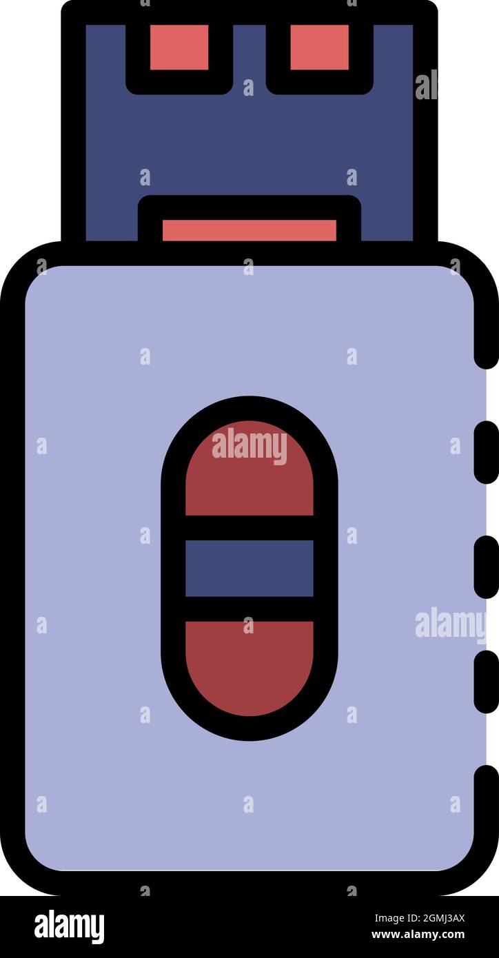 Usb card icon. Outline usb card vector icon color flat isolated Stock Vector