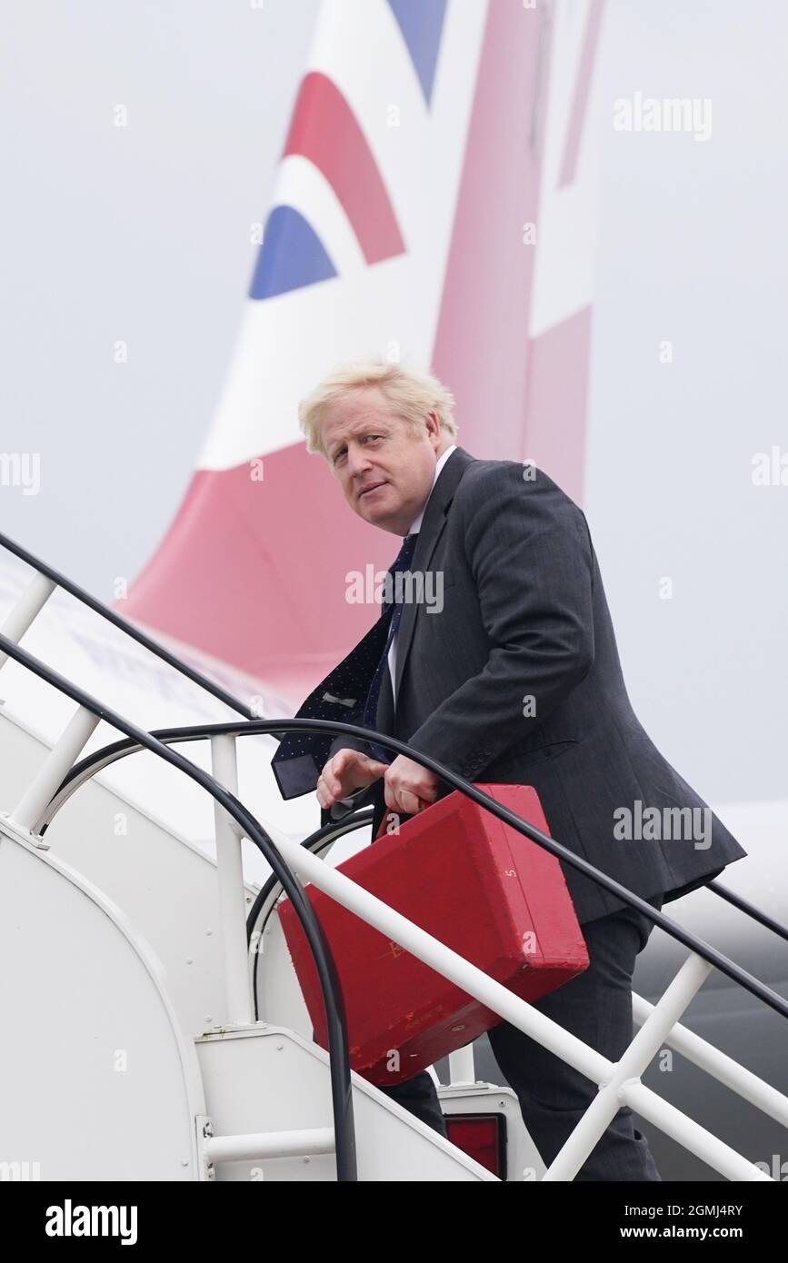 prime-minister-boris-johnson-boards-raf-voyager-at-stansted-airport