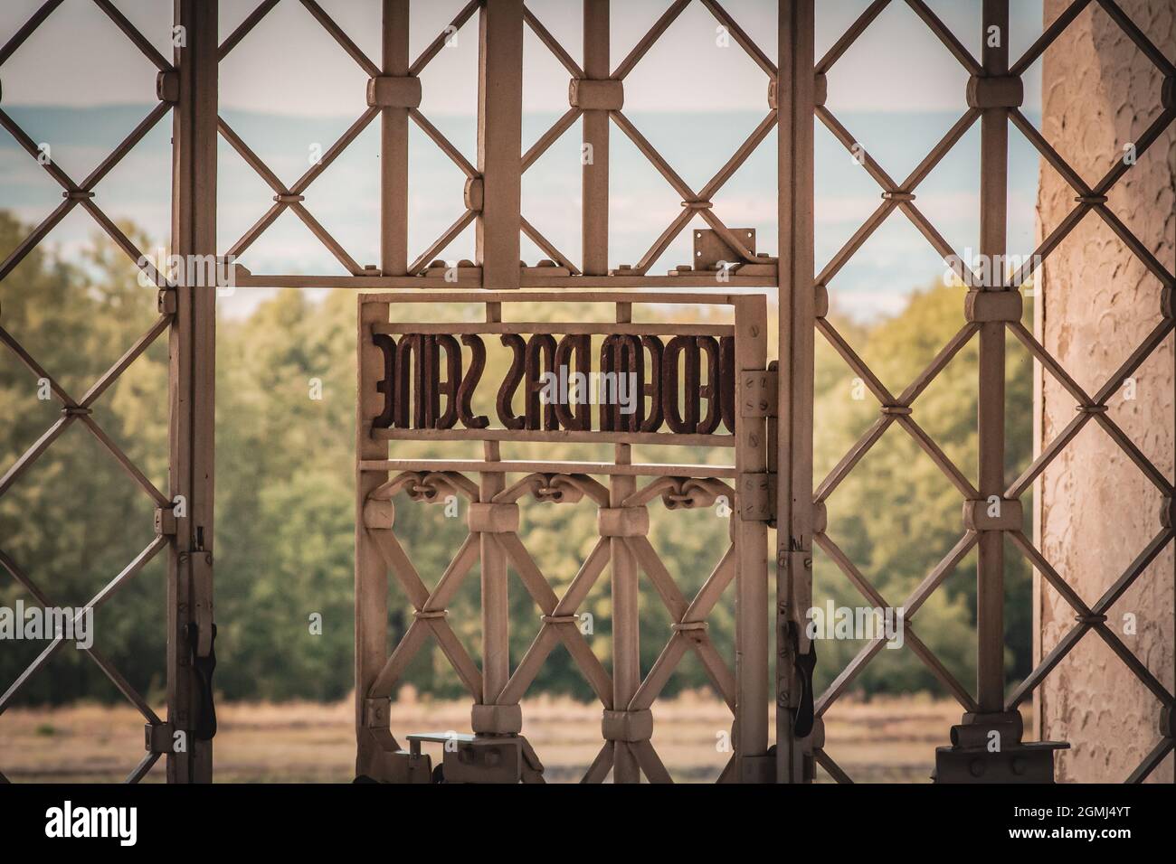 Lattice gate to the Buchenwald concentration camp Stock Photo