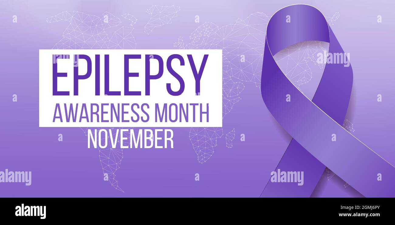 Epilepsy Awareness Month concept. Banner template with purple ribbon