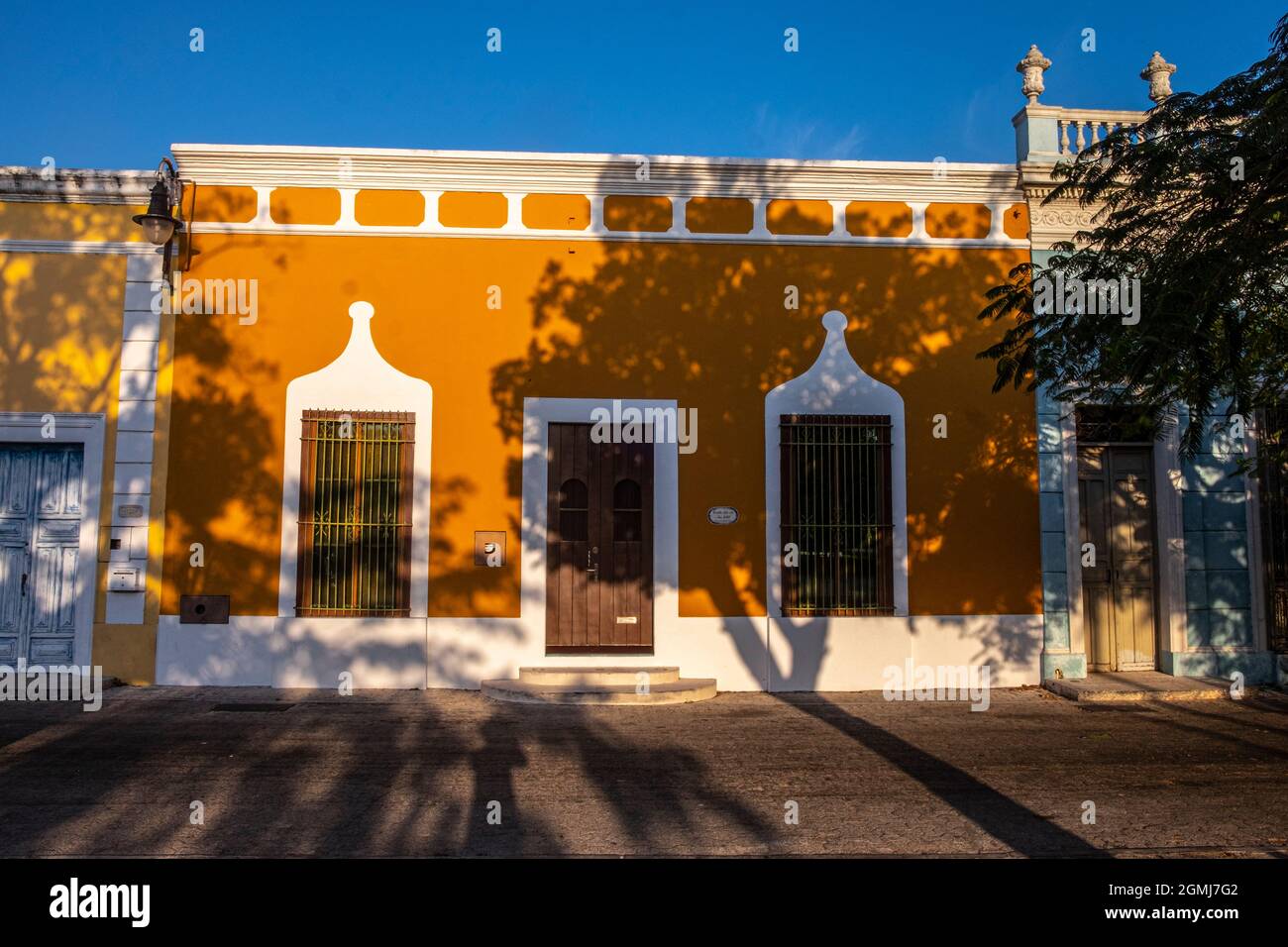 Doorway and facade of a colorful home in Mérida, Yucatán, Mexico Stock Photo