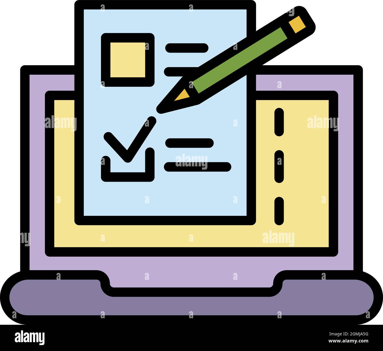 Online pencil check vote icon. Outline online pencil check vote vector icon color flat isolated Stock Vector
