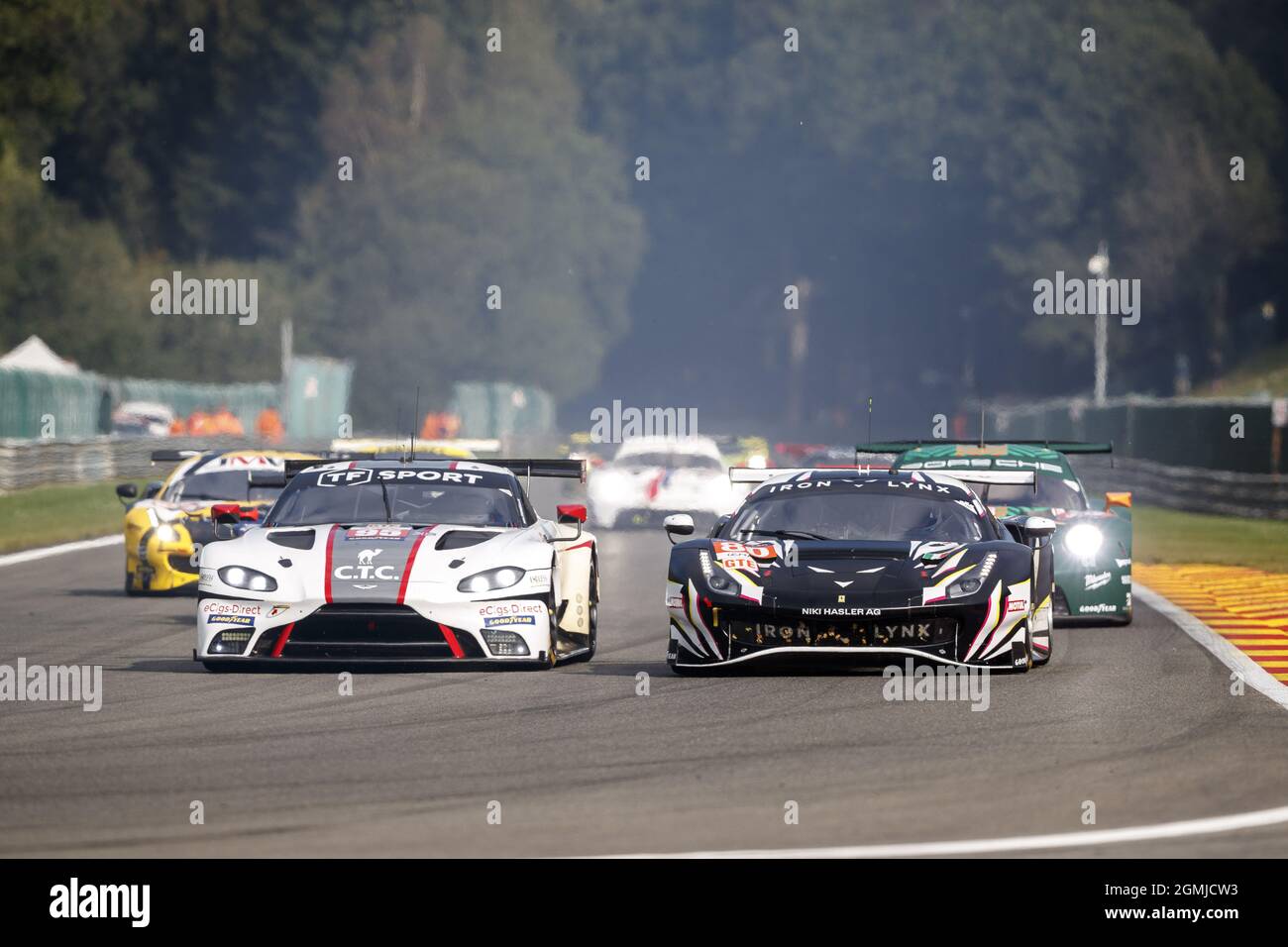 95 Hartshorne John (gbr), Gunn Ross (gbr), Hancock Oliver (gbr), TF Sport, Aston Martin Vantage - AMR, action, 80 Cressoni Matteo (ita), Mastronardi Rino (ita), Molina Miguel (esp), Iron Lynx, Ferrari 488 GTE Evo, action, during the 2021 4 Hours of Spa-Francorchamps, 5th round of the 2021 European Le Mans Series, from September 17 to 19, 2021 on the Circuit de Spa-Francorchamps, in Stavelot, Belgium - Photo: Frederic Le Floc H/DPPI/LiveMedia Stock Photo
