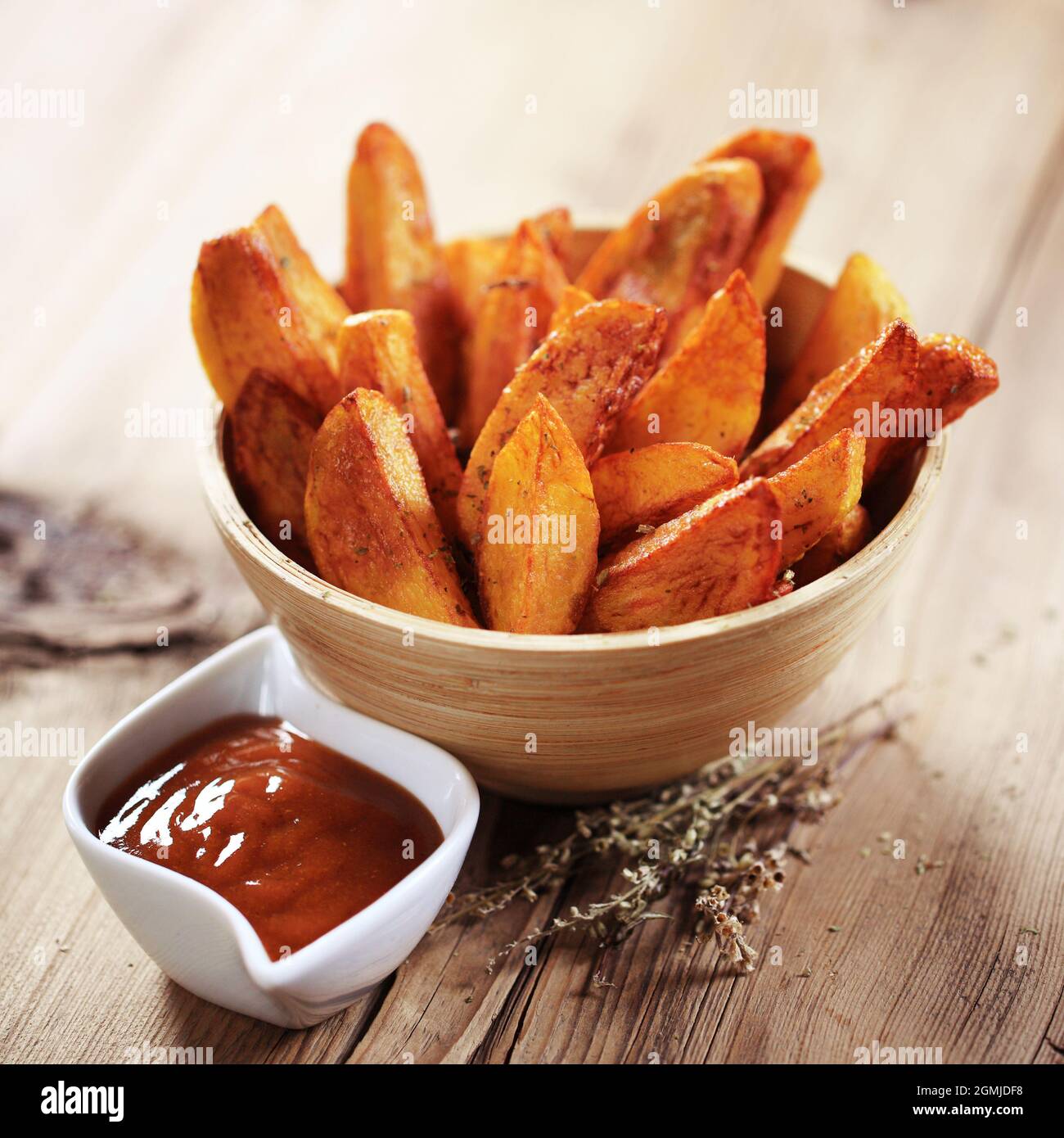 french fries on wodden background Stock Photo