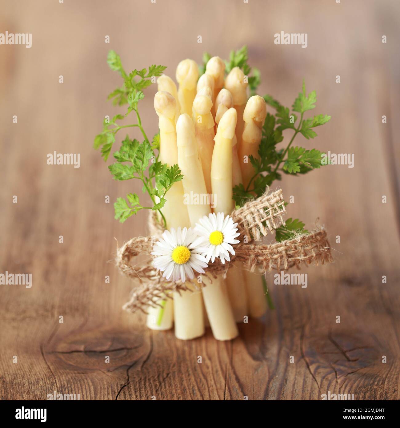 white asparagus on wooden table Stock Photo