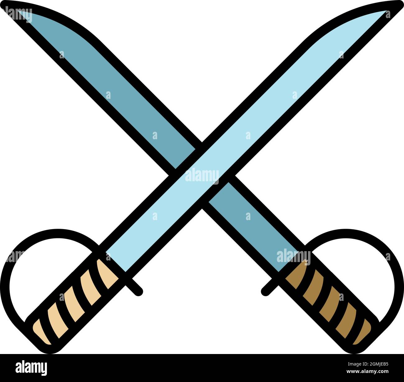 Cross sword fencing icon. Outline cross sword fencing vector icon color