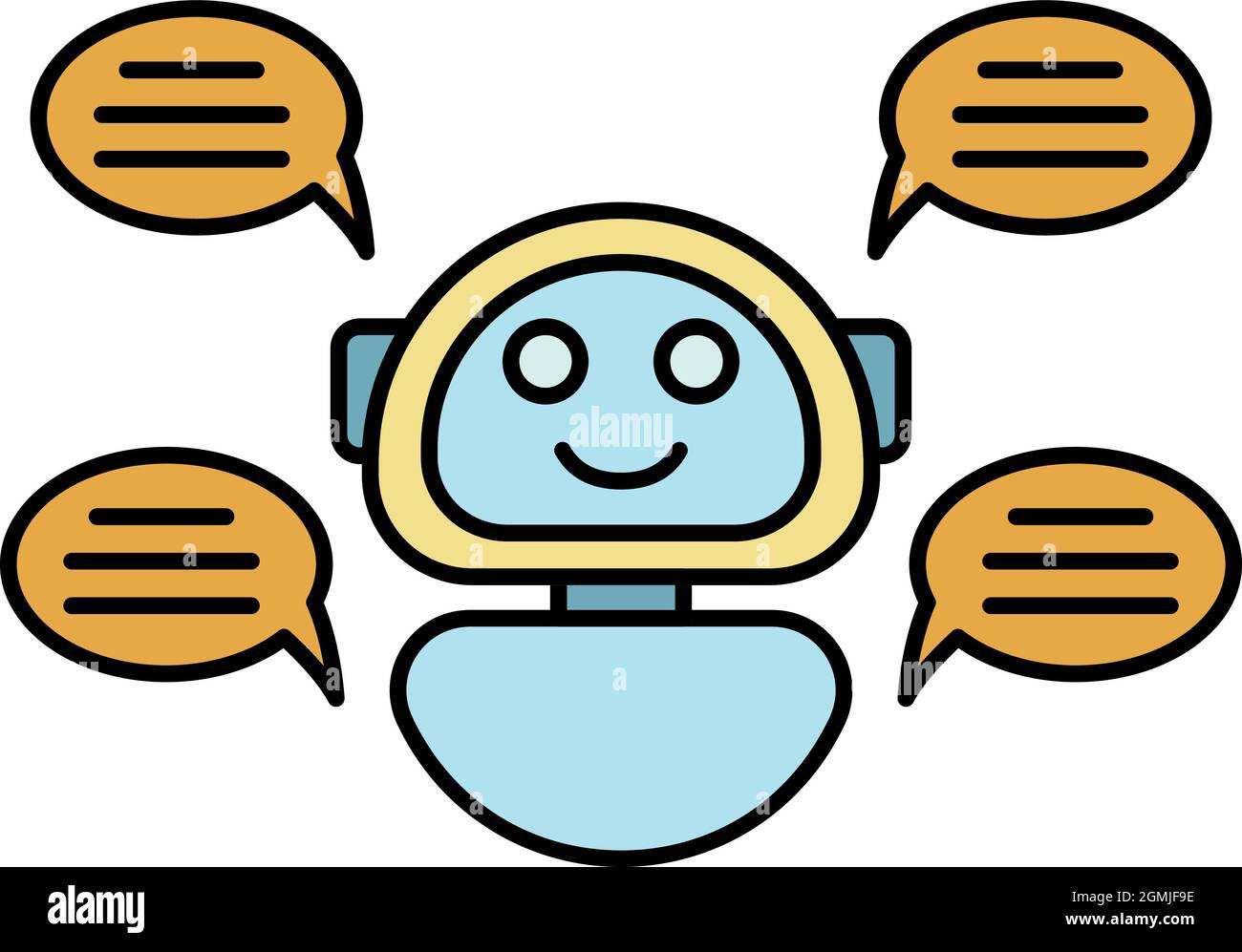 Chat bot four bubble icon. Outline chat bot four bubble vector icon color flat isolated Stock Vector