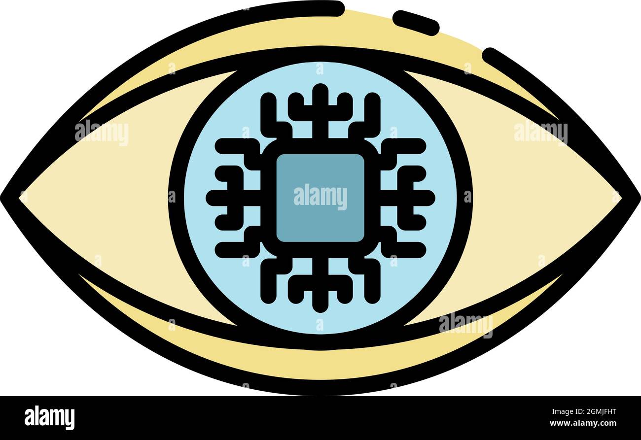 Ai eye processor icon. Outline ai eye processor vector icon color flat ...