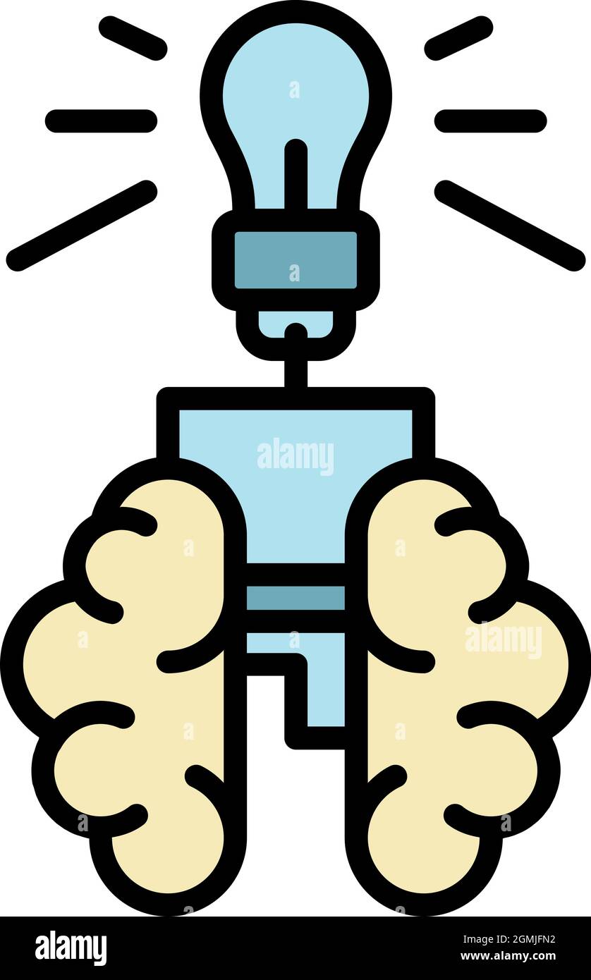 Ai brain icon. Outline ai brain vector icon color flat isolated Stock ...
