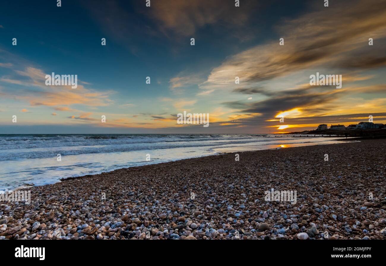 Sunset at Bognor Regis seafront, West Sussex, UK in November 2020 Stock Photo