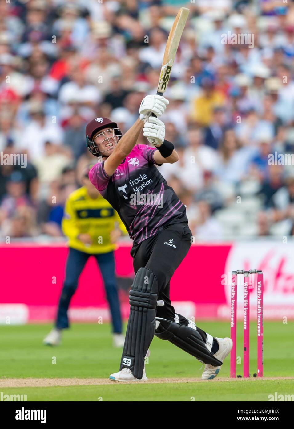 Craig Overton batting for Somerset in the Vitality Blast T20 Finals Day at Edgbaston. Stock Photo