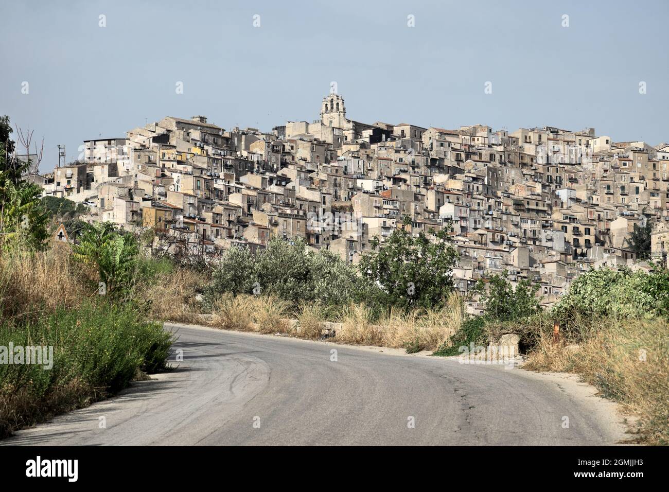high density housing in Sicily a mountain road leading to the houses of