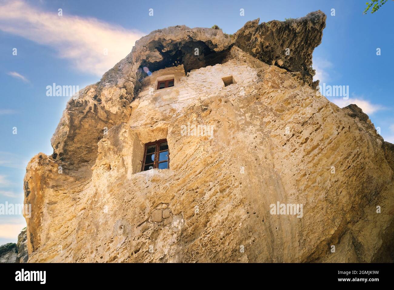 View of the incredible fairy house an house in the rock at Sedini