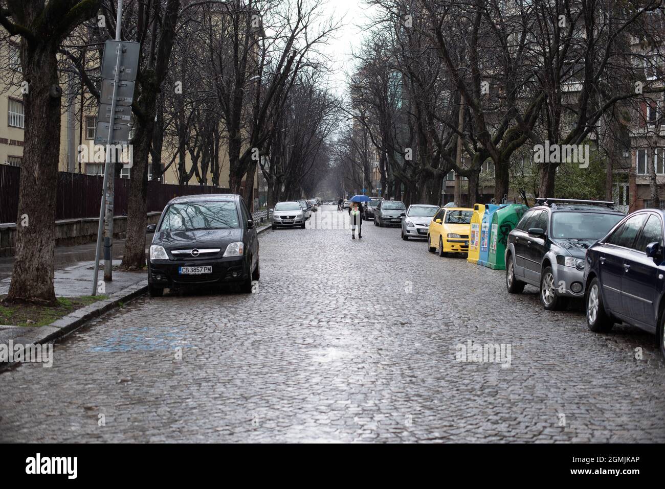 People walking in the rain, Sofia, Bulgaria, traveling, weather Stock