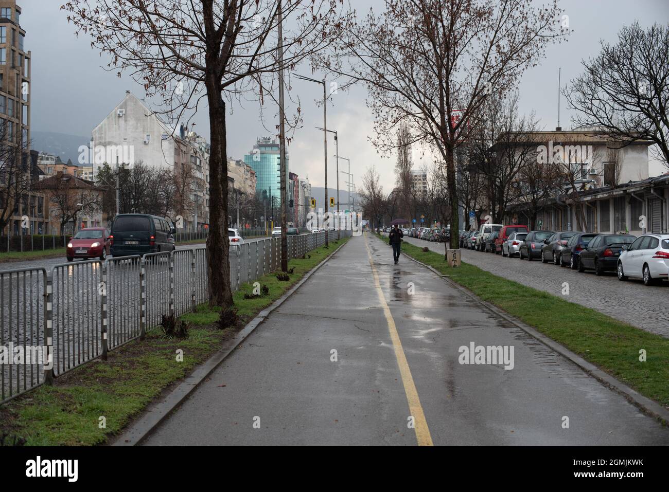People walking in the rain, Sofia, Bulgaria, traveling, weather Stock