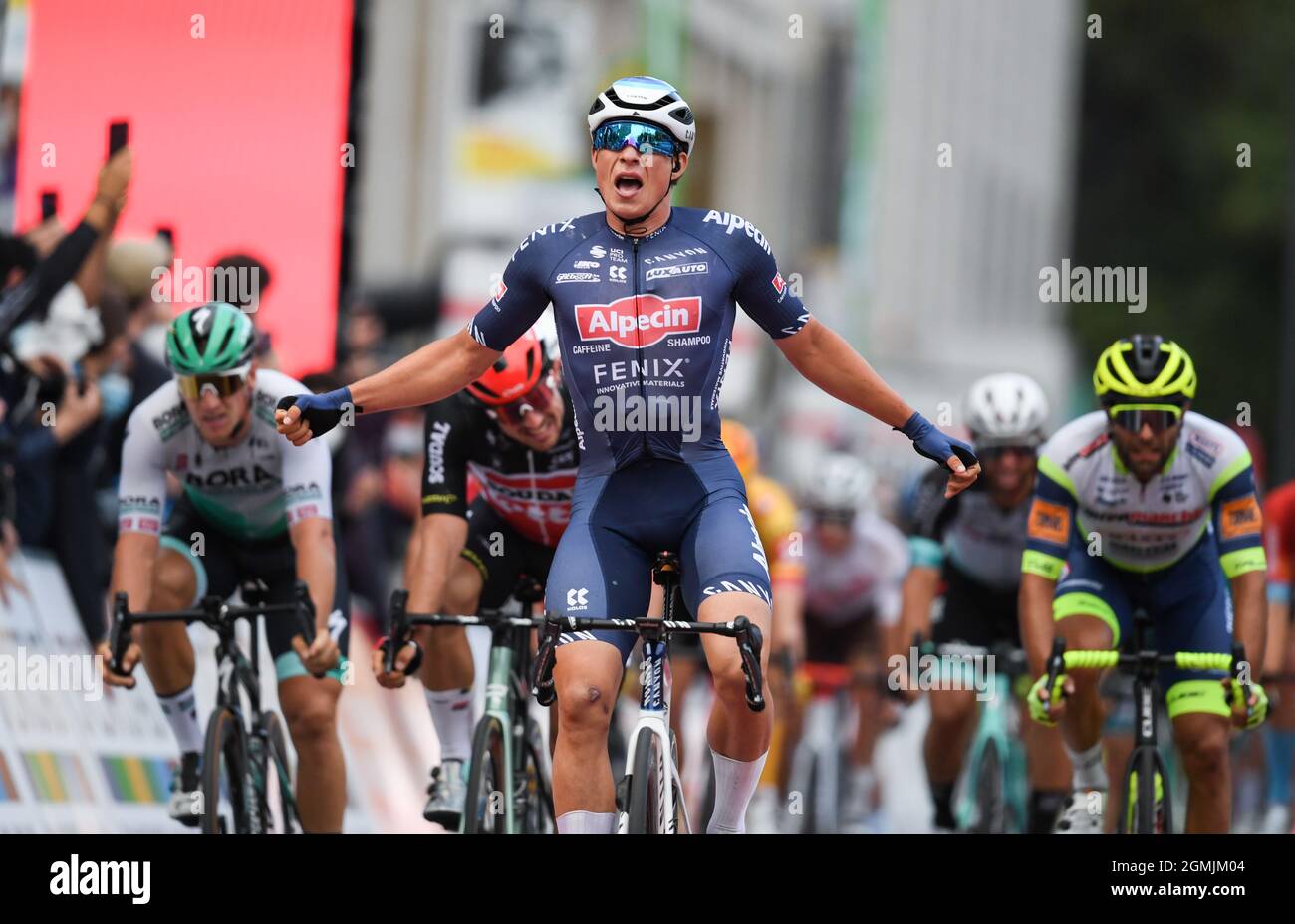 of Team Alpecin Fenix cheers at the 