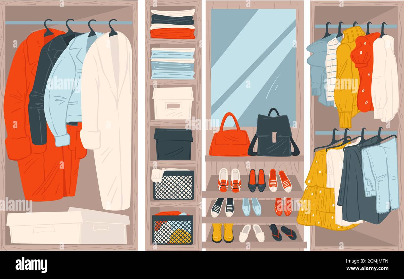 Wardrobe or shelves in store clothes accessories Stock Vector