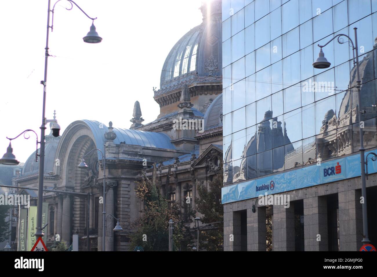 12.03.2019, Bucharest Romania CEC bank, besides BCR bank, beautiful architecture Stock Photo