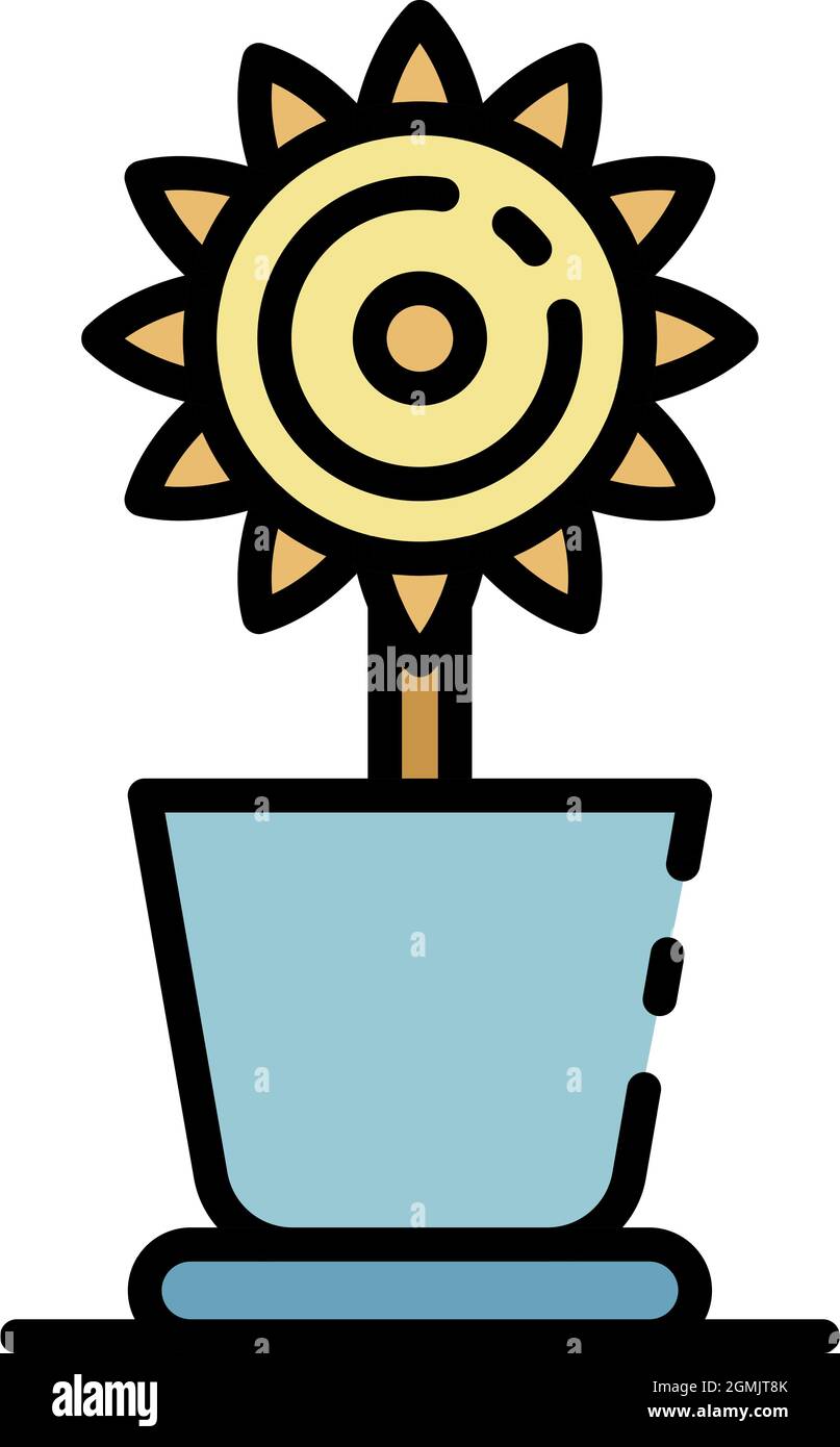 Cute flower pot icon. Outline cute flower pot vector icon color flat ...