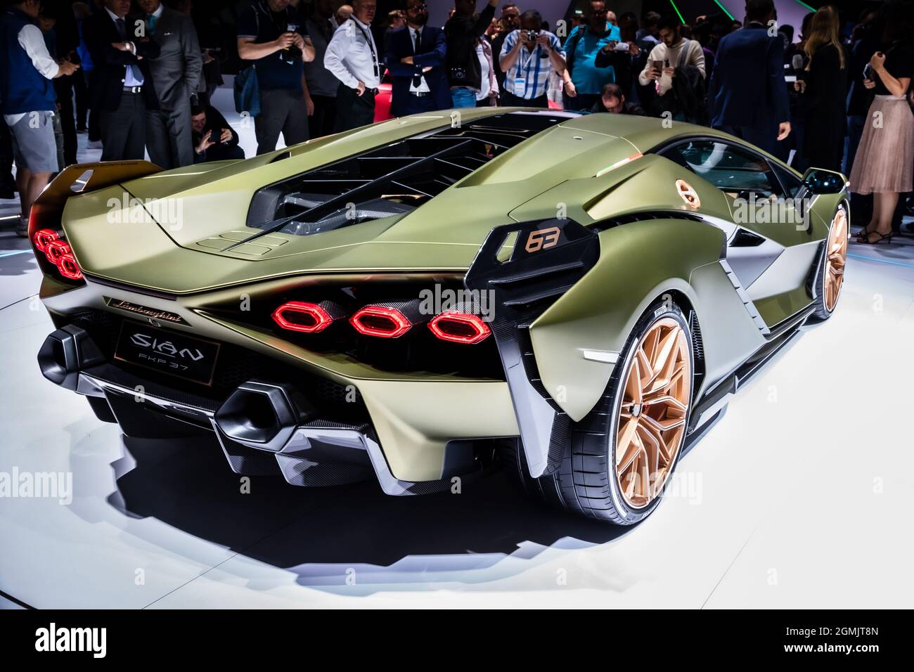 Lamborghini Sian FKP 37 hybrid super sports car showcased at the Frankfurt IAA Motor Show. Germany - September 10, 2019 Stock Photo