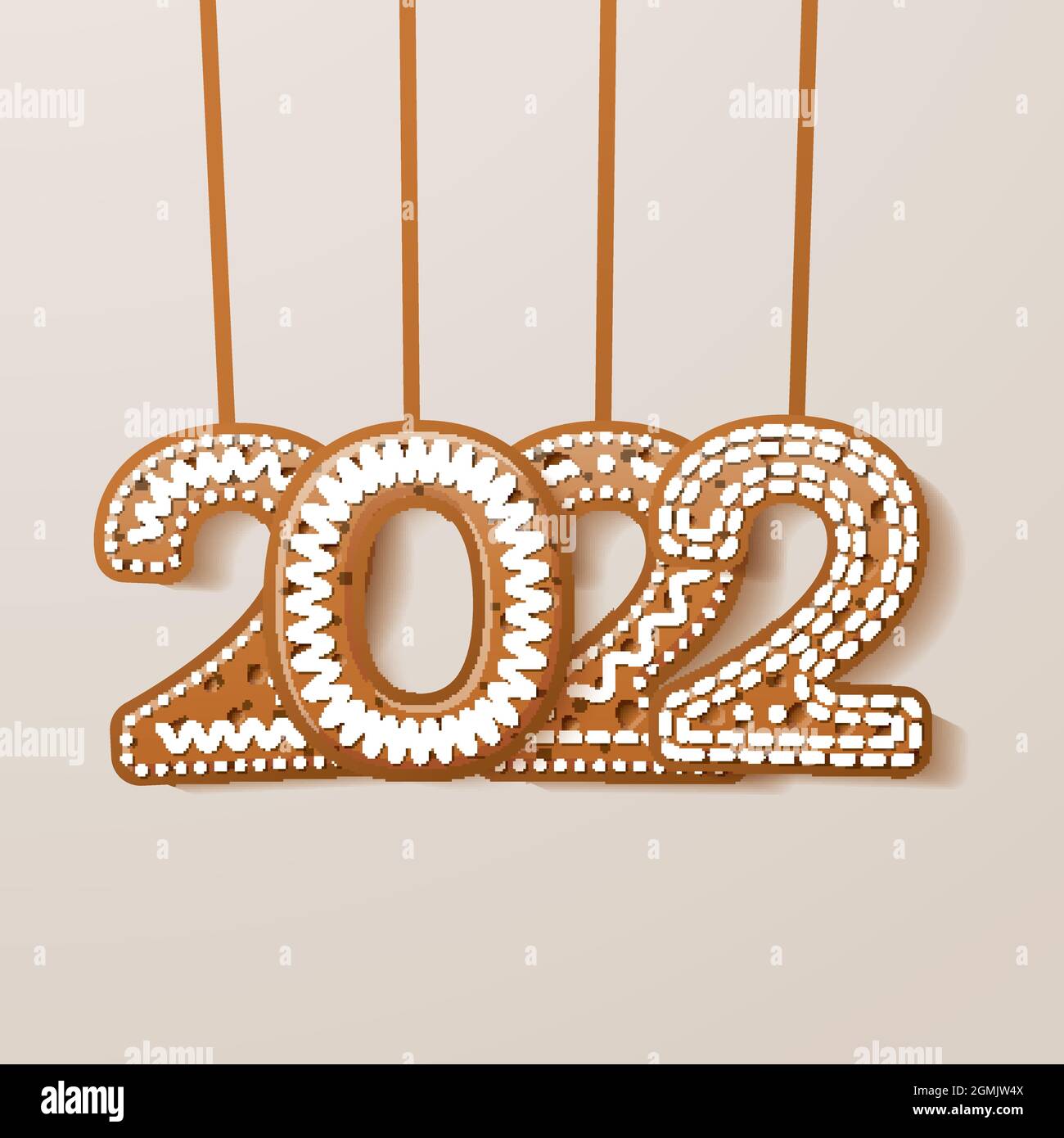 2022 Greeting Card with Glazed Text in Cookie Style. Gingerbread Numbers. Vector Illustration. Stock Vector