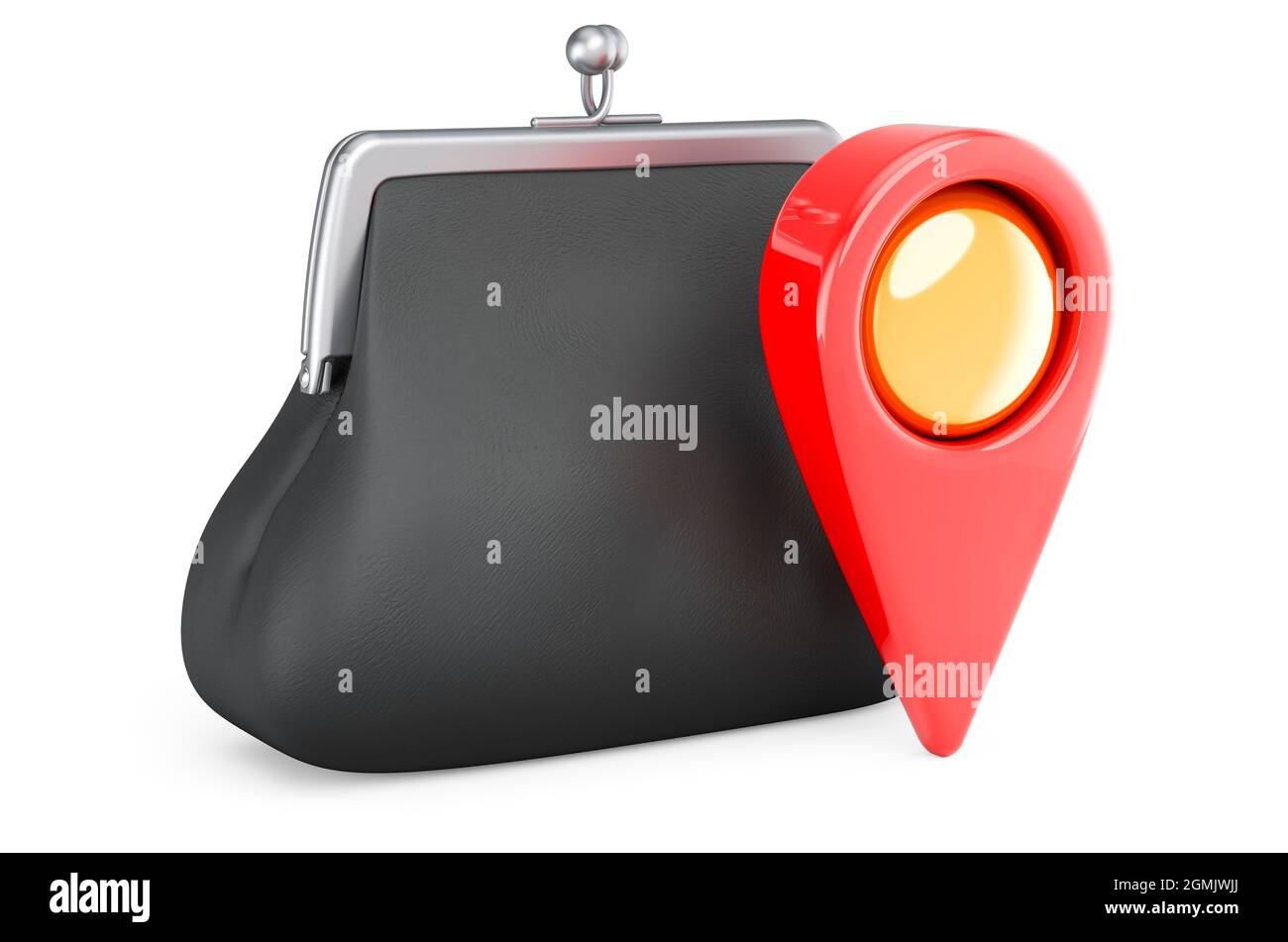 Purse with map pointer. 3D rendering isolated on white background Stock ...
