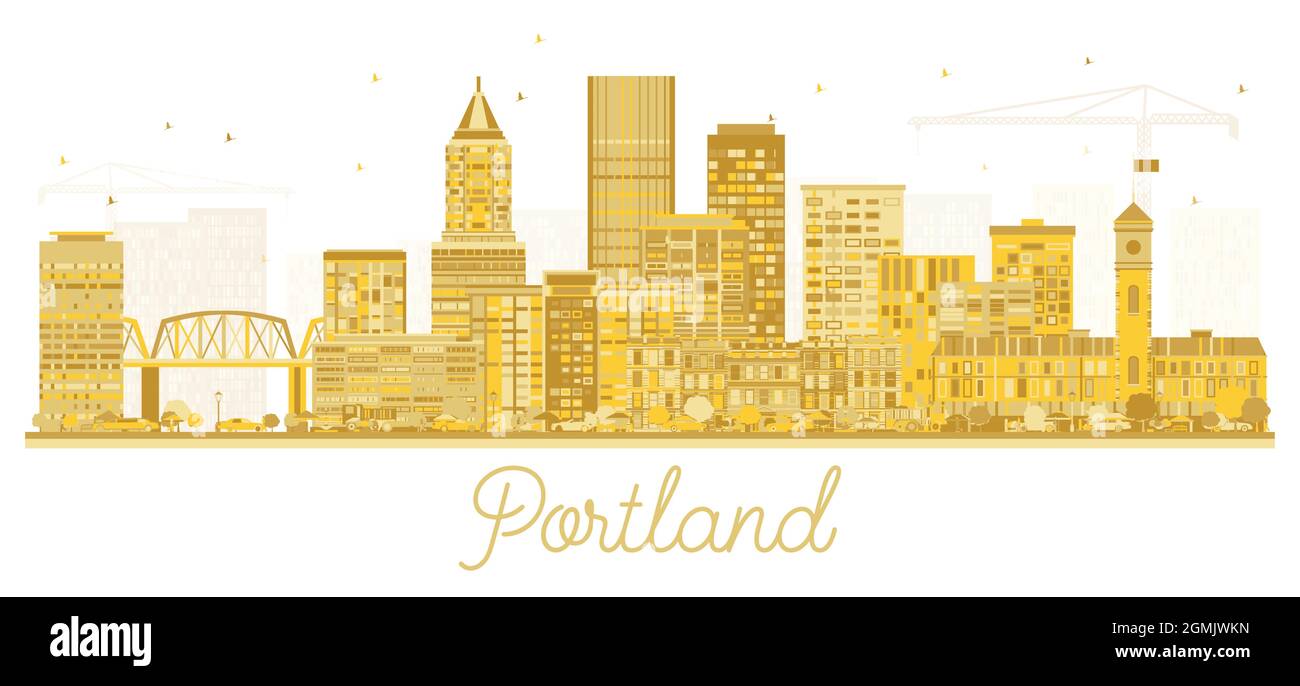Portland Oregon City Skyline with Golden Buildings Isolated on White. Vector Illustration. Business Travel and Tourism Concept. Stock Vector