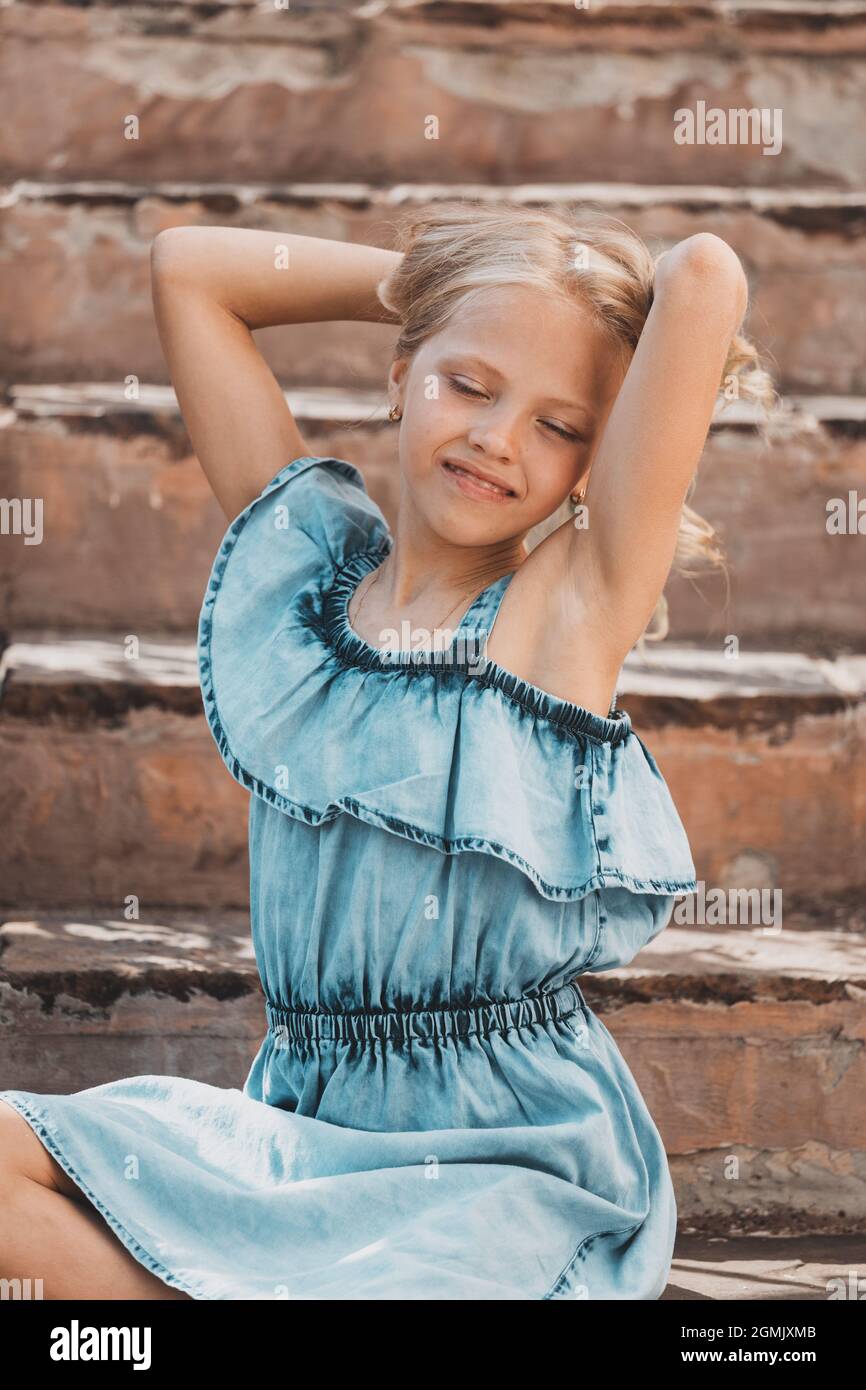 blue dress girl stairs Kate Fantasy Ice Castle Stairs Printed Backdrop Designed by Emetselch, Microfiber (Printed) / 7x5ft main image 1