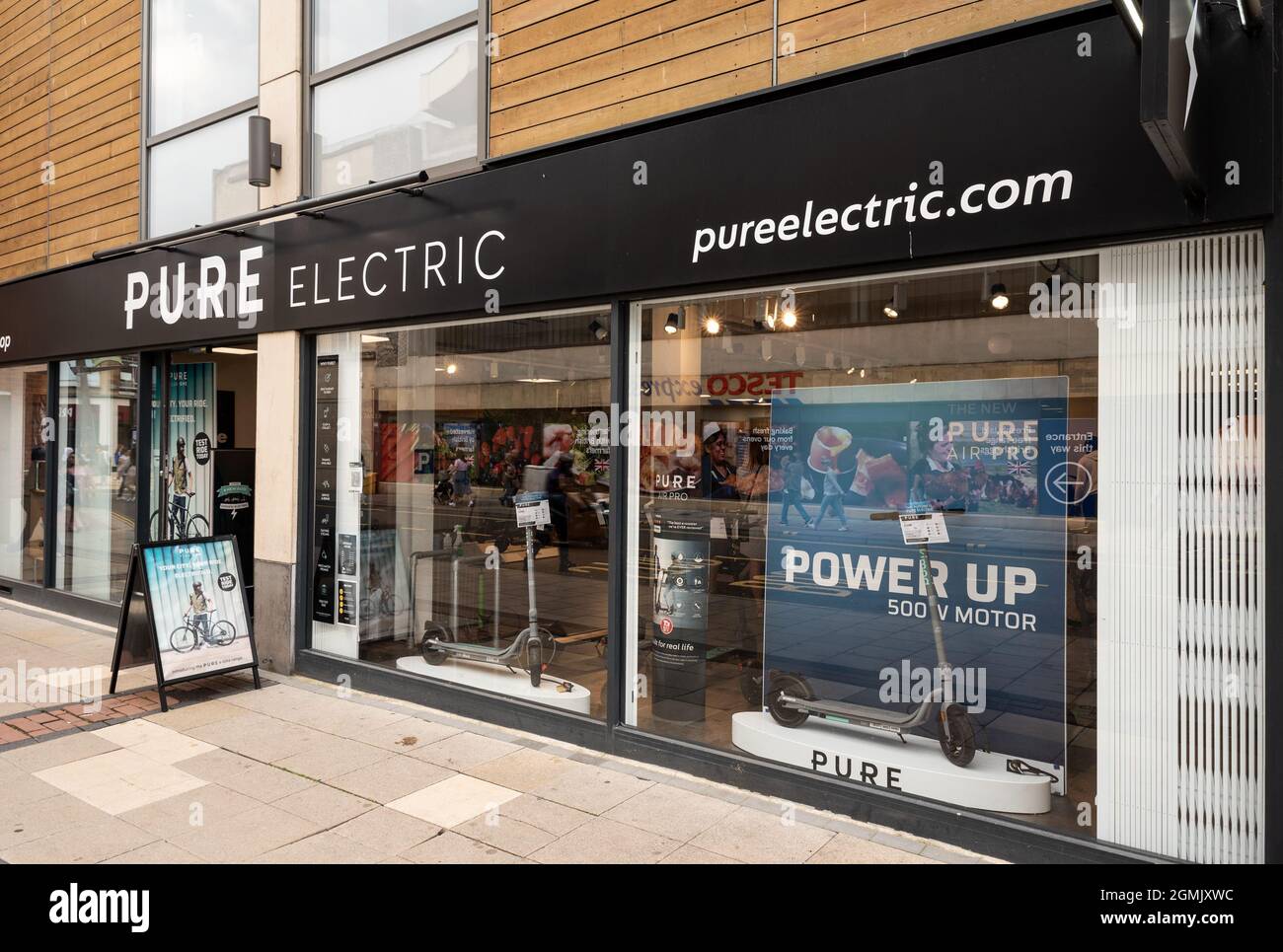 Pure Electric supply E-Bikes and E-Scooters through their national chain of shops. Pictured here in Bristol's City Centre's Broadmead. Stock Photo