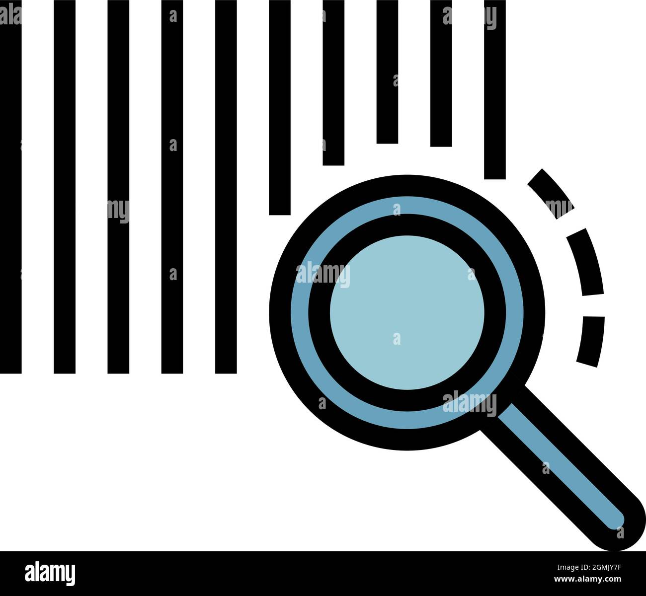 Barcode and magnifying glass icon. Outline barcode and magnifying glass vector icon color flat isolated Stock Vector