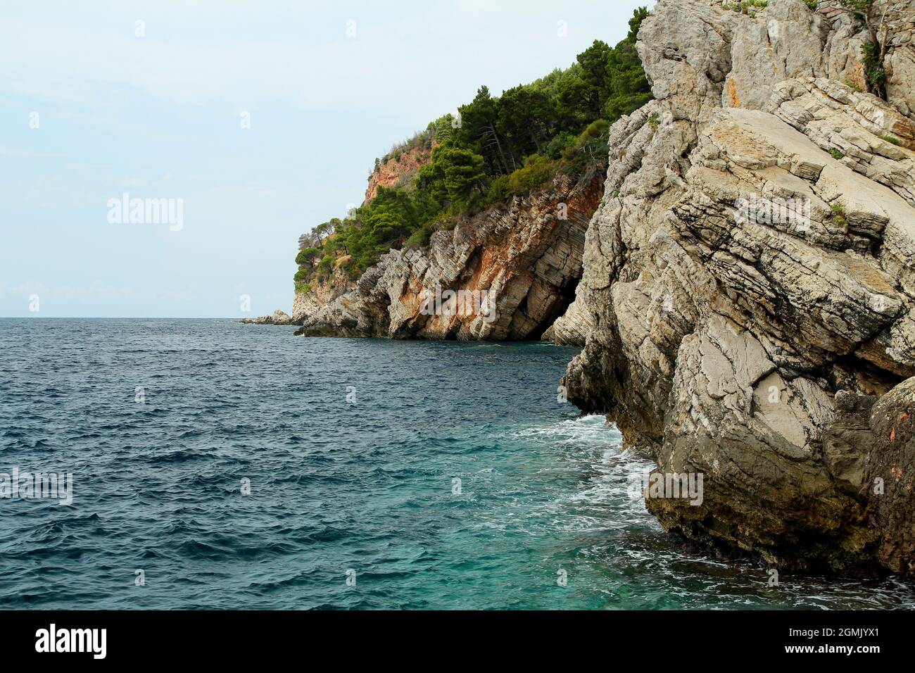 Rocky adriatic coast in Montenegro near Petrovac. Stock Photo