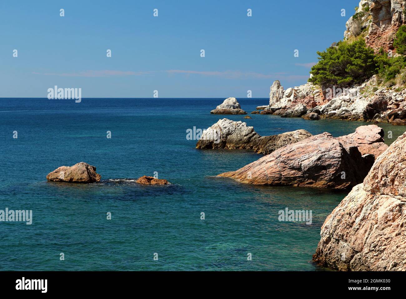 Rocky Adriatic coast near Sutomore, Bar municipality in Montenegro. Stock Photo