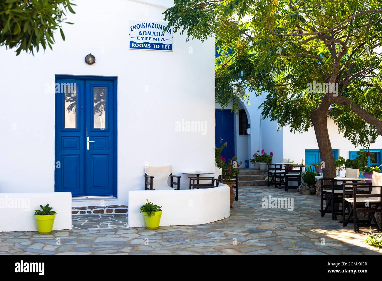 Greek hotel with rooms to rent in Chora, Greece on the island of Folegandros Stock Photo
