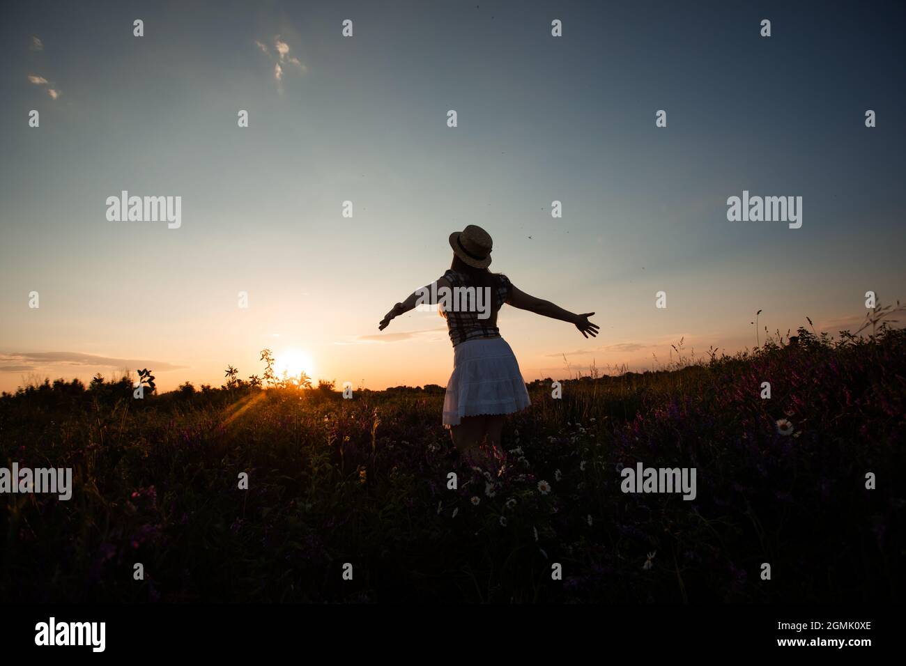 Girl feeling happy being connected with the nature Stock Photo