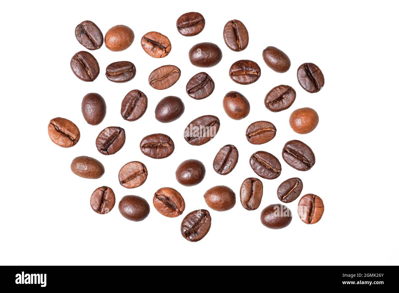 Top View of Roasted Coffee Beans Isolated on White Background with ...