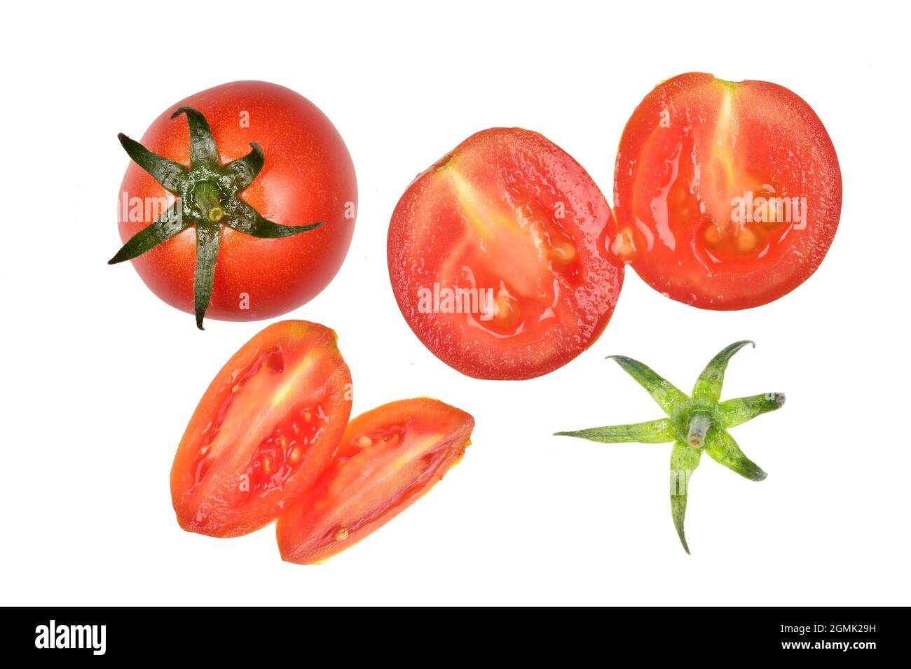 Whole Tomato with Tomato Slice Isolated on White Background with Clipping Path Stock Photo