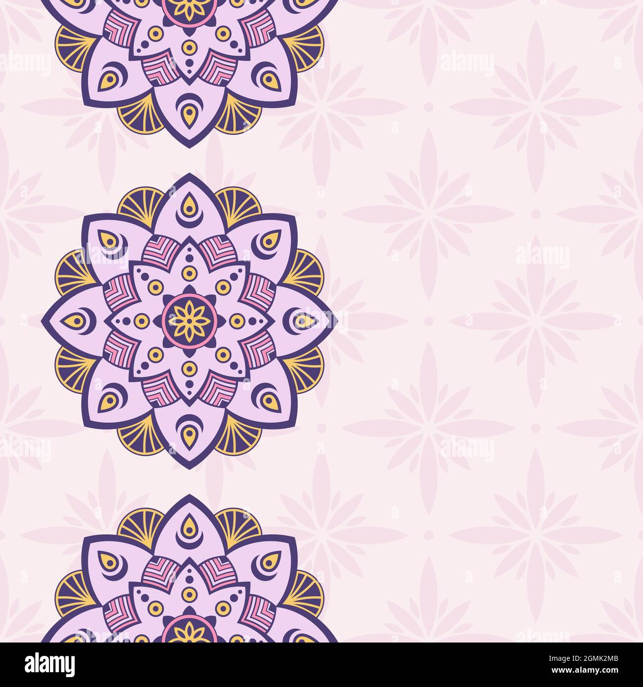 Seamless border pattern with purple and yellow color mandalas. Mehndi ...