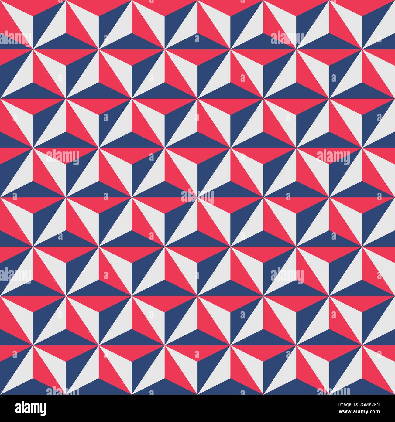 Abstract triangle background. Color geometric texture. Seamless red, blue, gray triangles pattern. Structured background. Vector illustration. Stock Vector