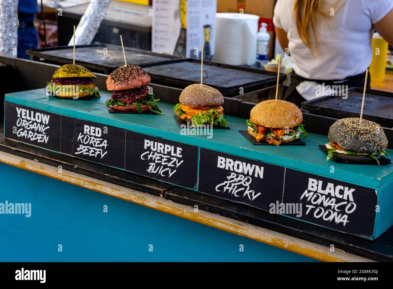 burger samples in Ljubljana on the open kitchen odprta kuhna gastronomy event . Stock Photo