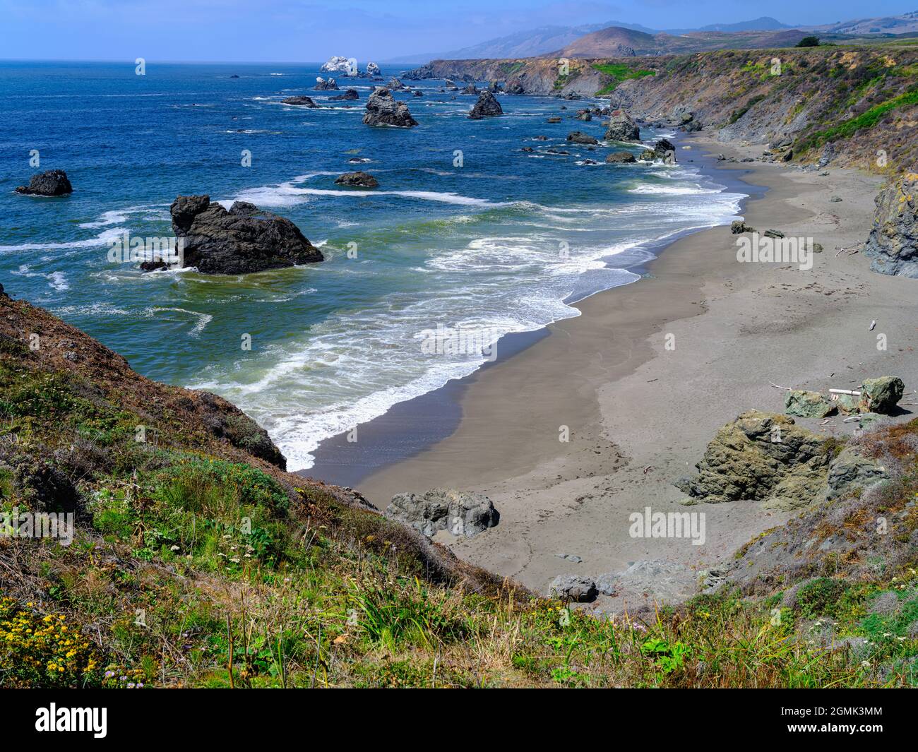 This is the Bodega Bay Area, miles and miles of quiet beaches with a rugged and beautiful appeal. Stock Photo