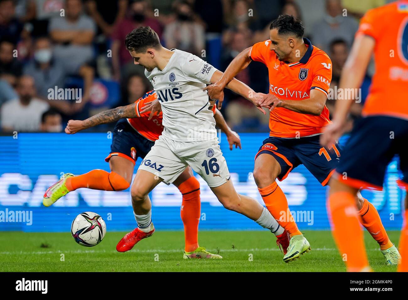 ISTANBUL, TURKEY - MAY 8: Emirhan İlkhan of Besiktas JK and Ferdi Kadıoglu  of Fenerbahce SK battle for possession during the Turkish Super Lig match  between Besiktas JK and Fenerbahce SK at