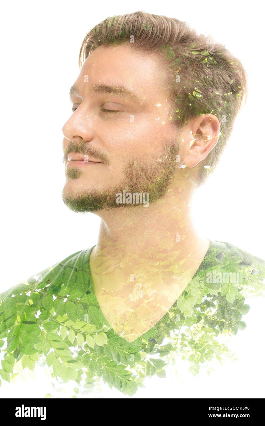 Face leaves double exposure hi-res stock photography and images - Alamy