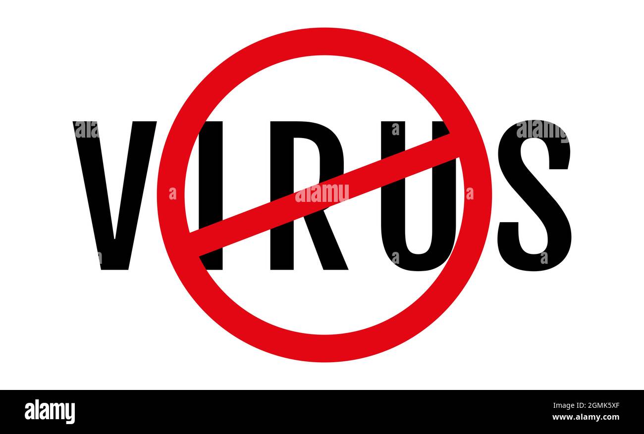 Vector icon of stop virus. Vector poster with stop sign and text of virus. Stock Vector